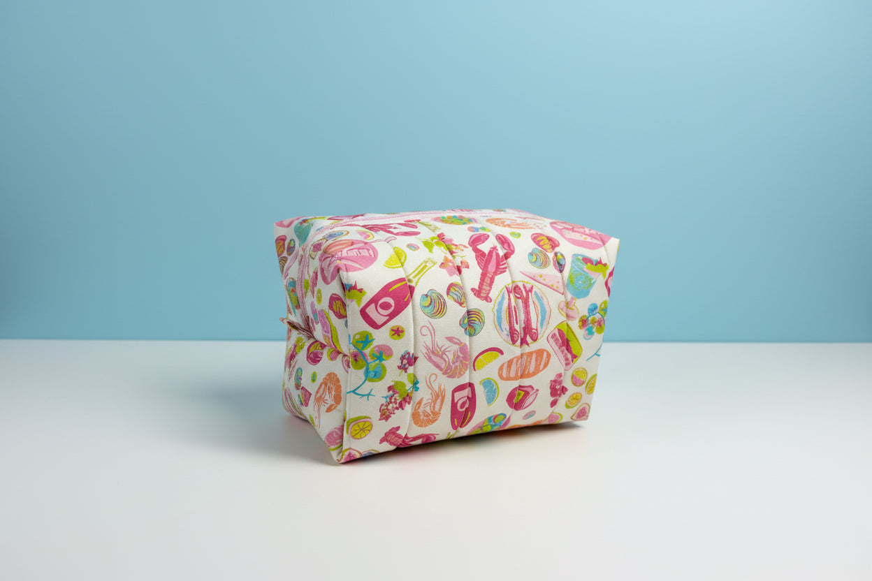 Colorful patterned box on a gray surface