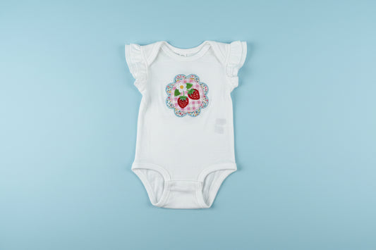 Strawberry patchwork appliqué onesie